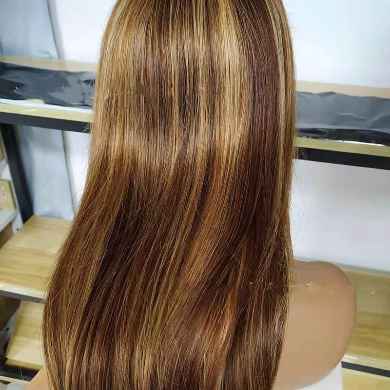 Brazilian Real Hair Lace 4X4 Straight Wig Front Piano Color P4.27 - Image 4