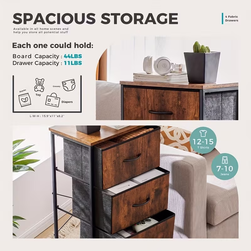 Slim-Fit Fabric Storage Dresser with 4 Drawers - Image 2